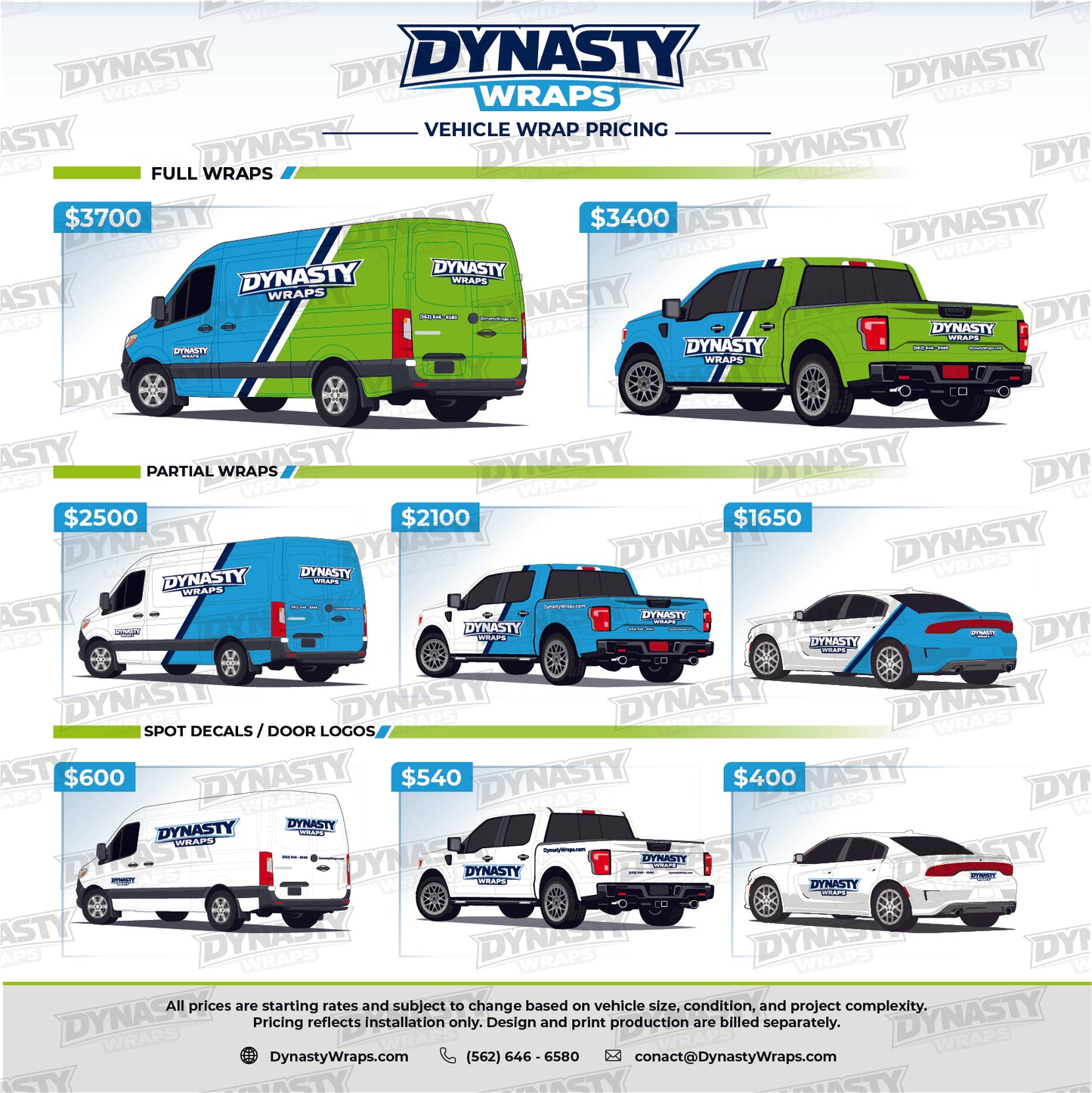 Vehicle Wrap Price Sheet